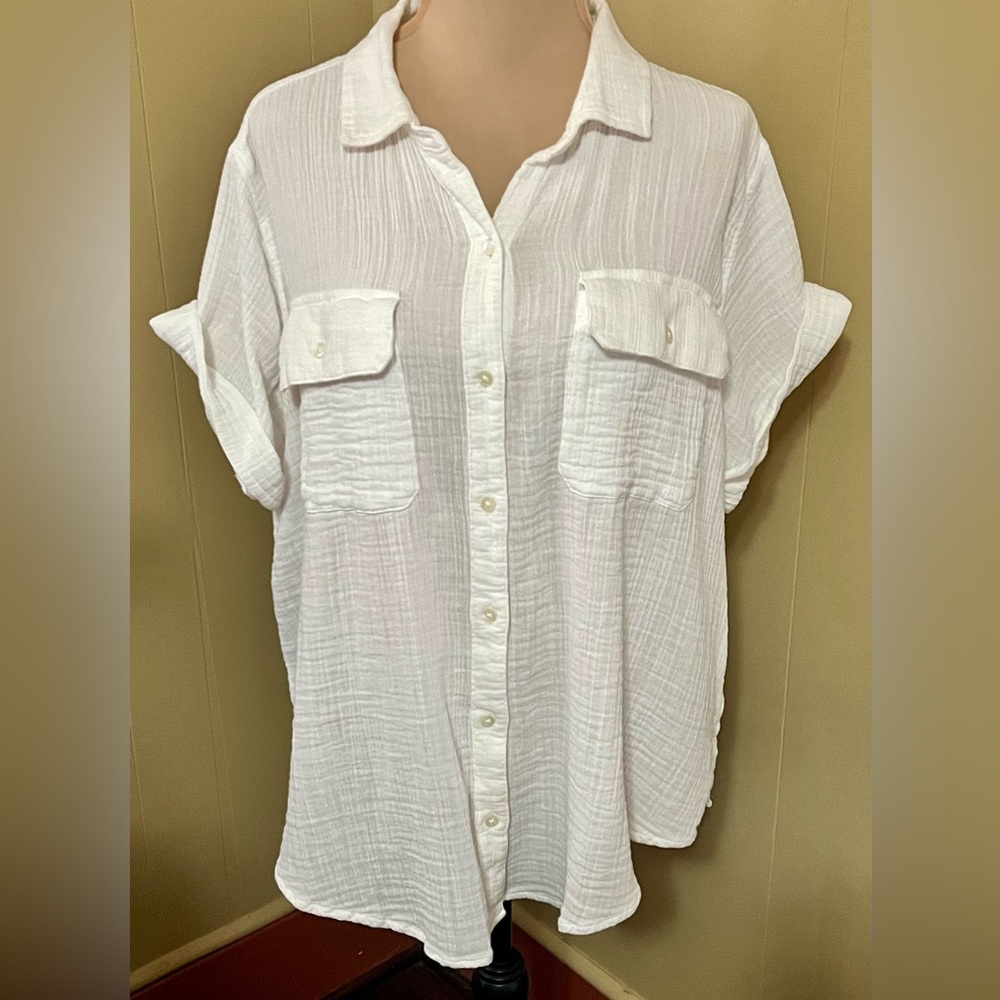 a.n.a Off-White NWT Casual Cotton Boho Button-Up Shirt XL Lightweight Cottage - Picture 3 of 13